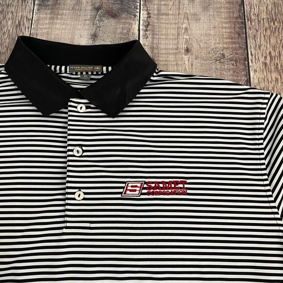 Peter Millar Summer Comfort Short Sleeve Polo Mens Sz XL Logo Black White Stripe - Picture 4 of 11